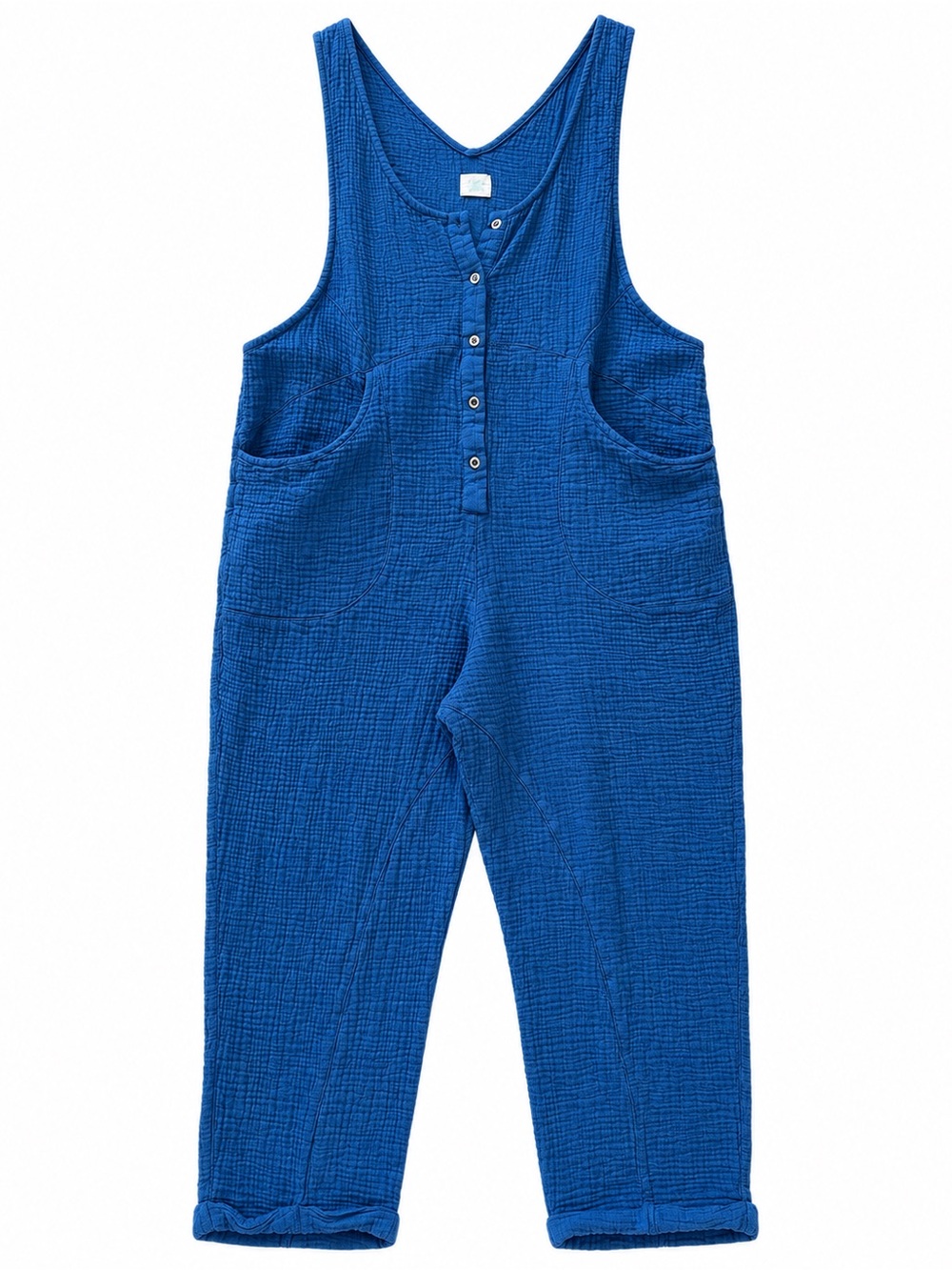 Large cobalt blue buttercup women’s wide leg gauze cotton bold pant romper